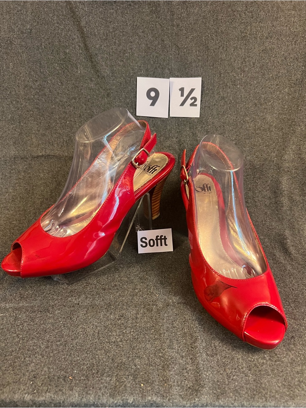 Sofft Red Patent Peep-Toe Slingback Heels